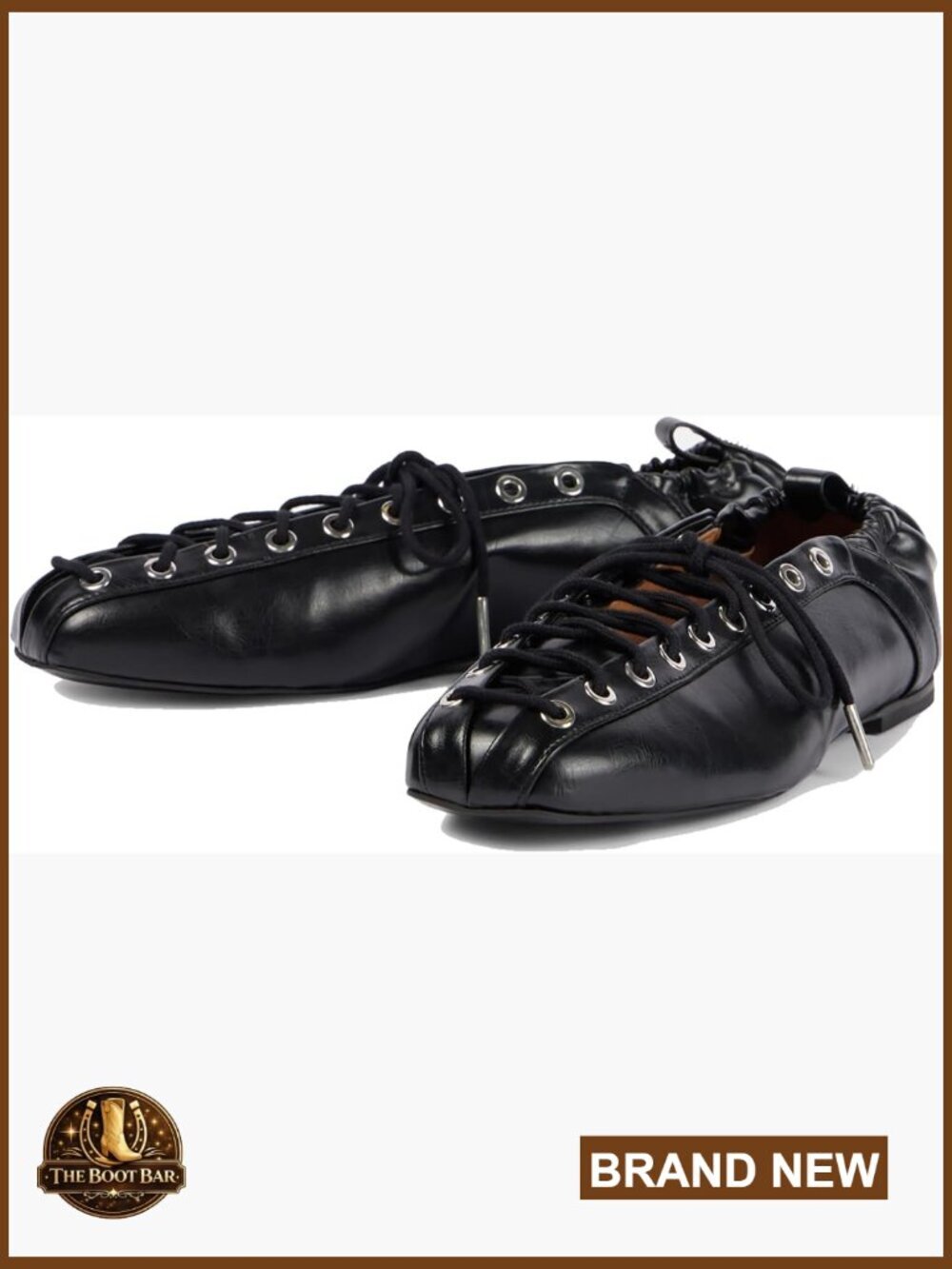 Leather Ballet Flats Square Toe Lace-Up Elastic Backstrap Dress Work Shoes